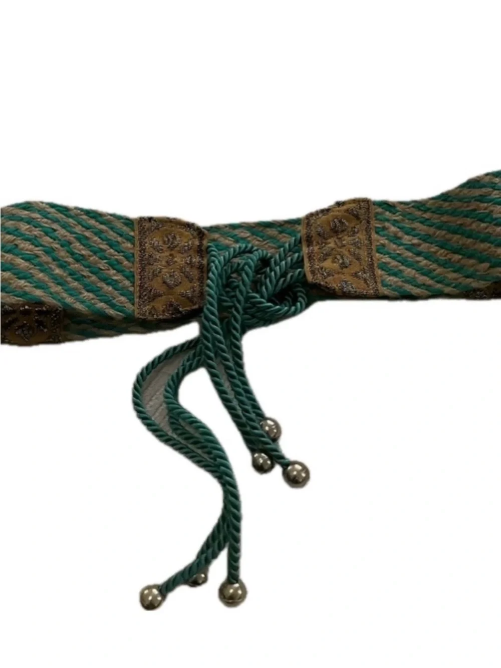 Women's Teal Twisted Rope Belt with Gold Accents